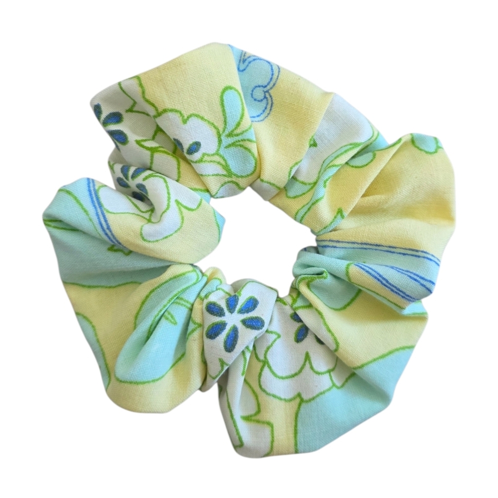 2/$5 Scrunchies (Add To Your Bundle) Chartreuse Aqua Printed Hair Tie Scrunchie